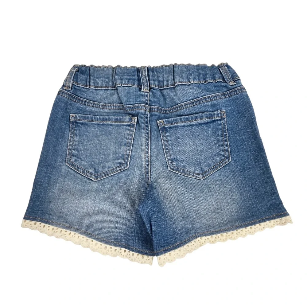 OshKosh Bgosh Toddler Girls 4T Blue Denim Shorts w Lace Eyelet Trim 2N014510 NWT